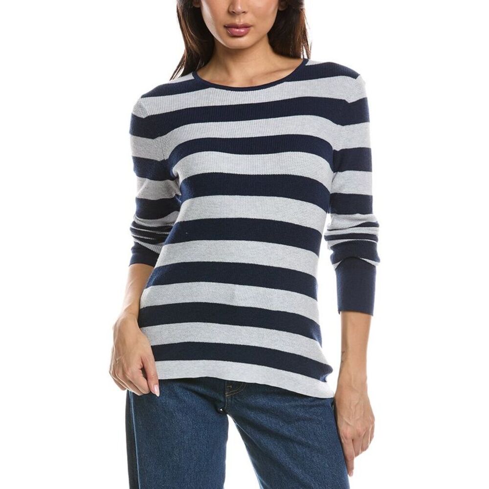 Forte Cashmere Womens  Thermal Crewneck Cashmere-Blend Sweater, Navy